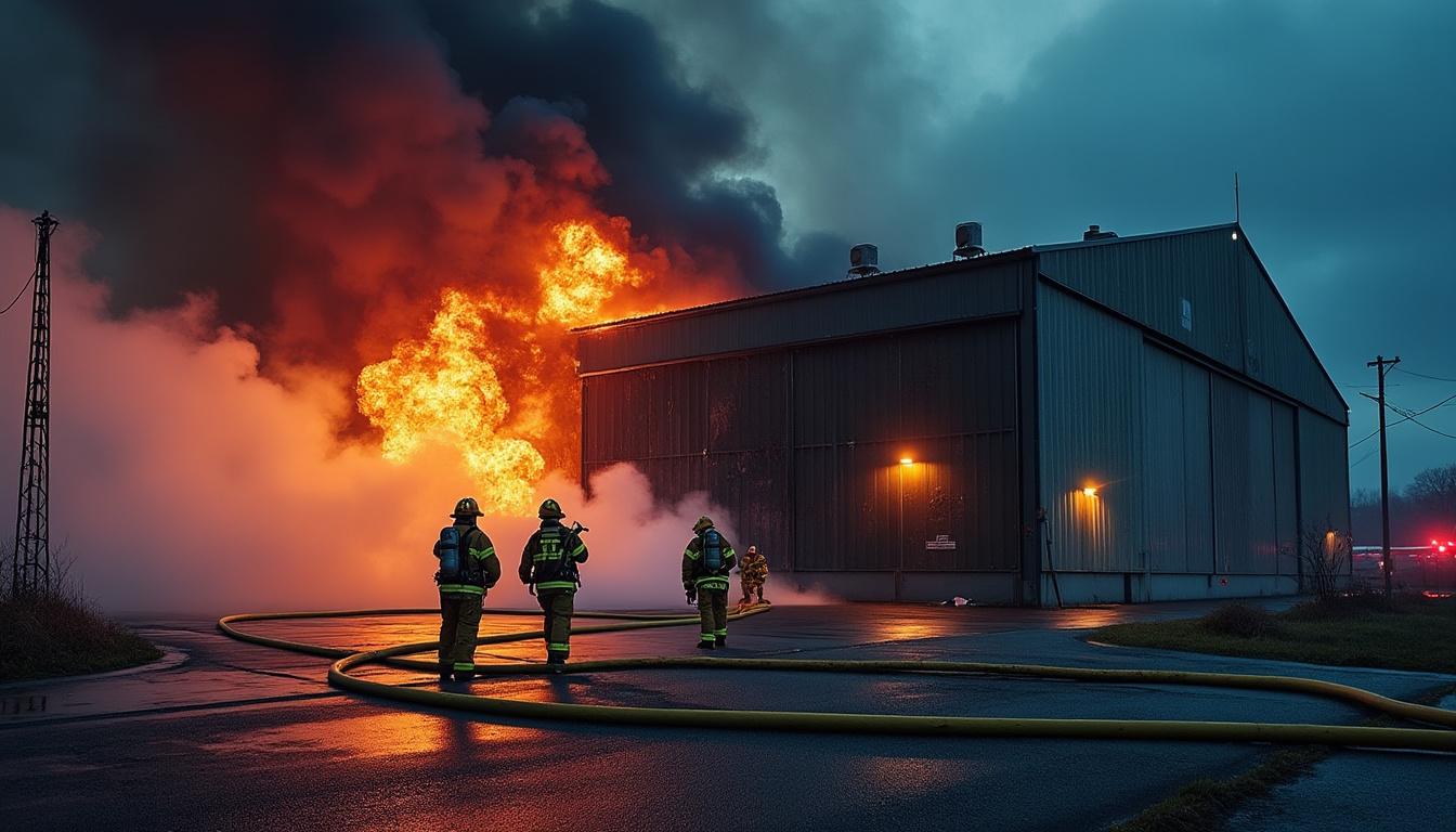 un incendie spectaculaire détruit un hangar d'une entreprise d'électricité et plomberie près de morlaix, mobilisant les secours pour maîtriser les flammes et limiter les dégâts.